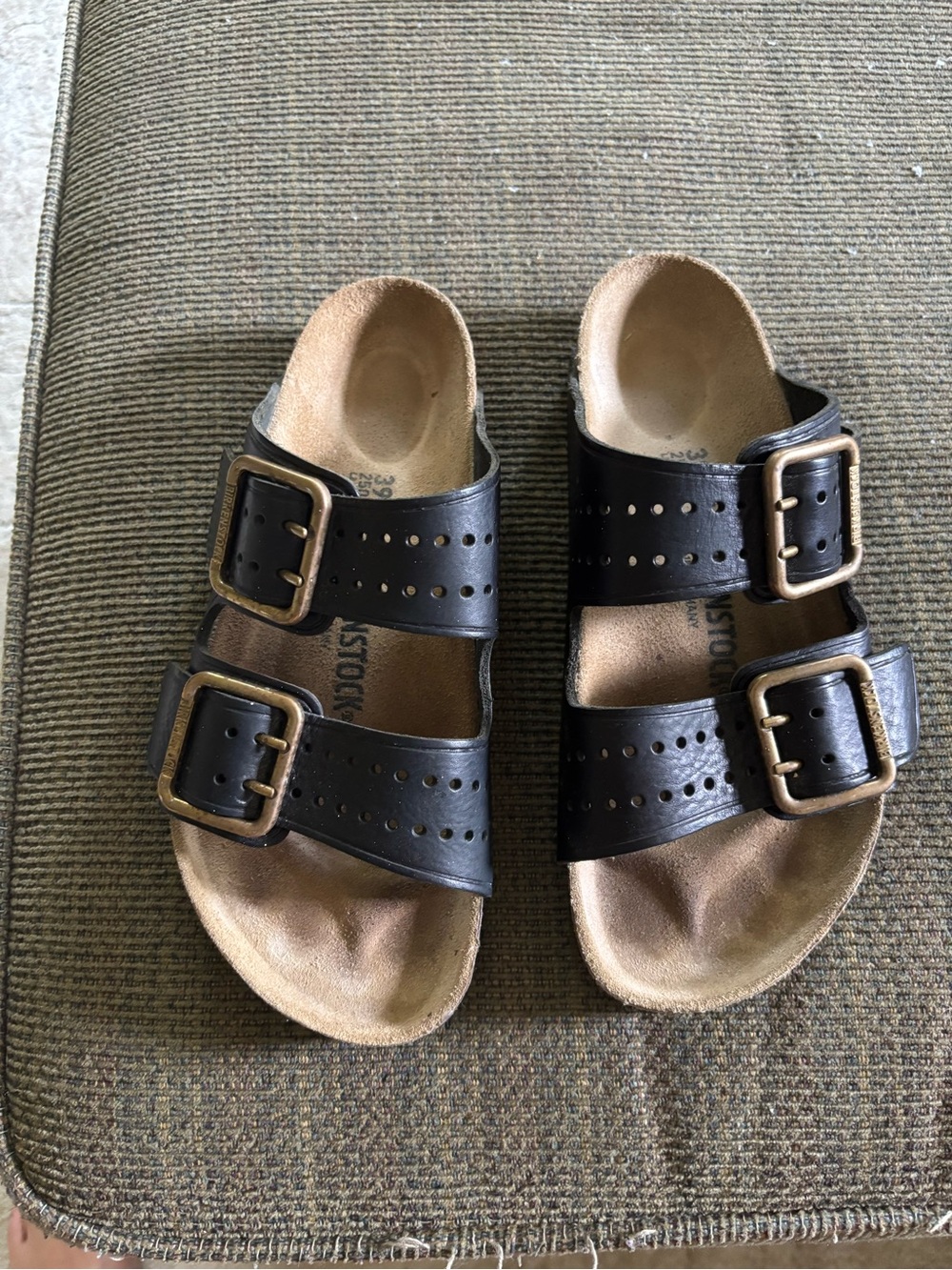Birkenstock Black Double Buckle Perforated Leather Sandals